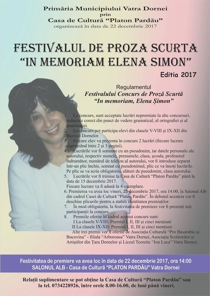 Au început înscrierile la Festivalul de proză scurtă „In memoriam Elena Simion”