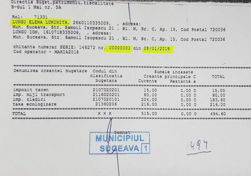 Ion Lungu, primul sucevean care şi-a achitat taxele şi impozitele aferente anului 2018